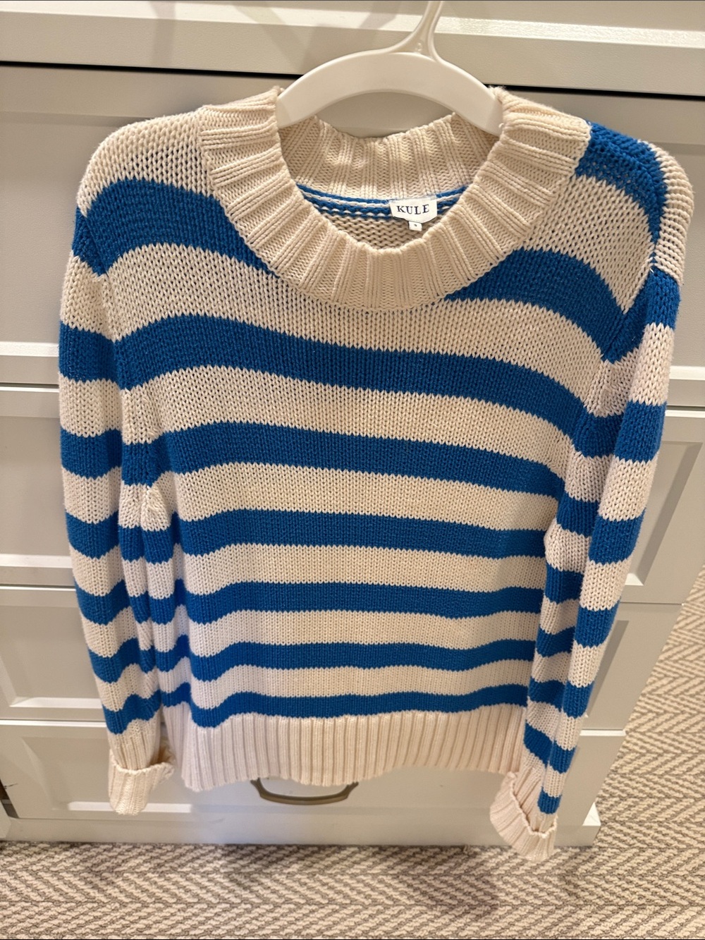 KULE Cream & Blue Striped Crew Sweater